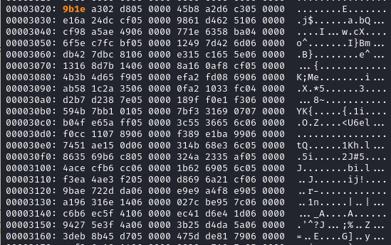 Hexdump of provided binary.